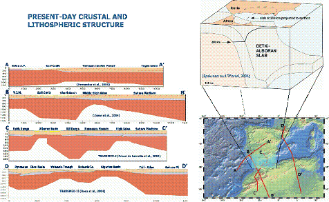 Fig. 3. Images of the present-day crustal and lithospheric structure modelled within in the WEST_MED project.